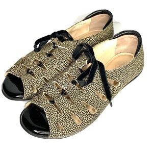 Beautifeel Edyta Black/Cream Animal Print Lace Cage Up Flat Dress Sandal
